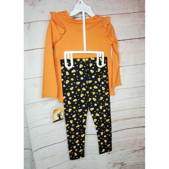 Spooky Night Unicorn Sequin 3 Toddler 2 Piece Kids Orange Shirt Pants Set - Picture 9 of 12